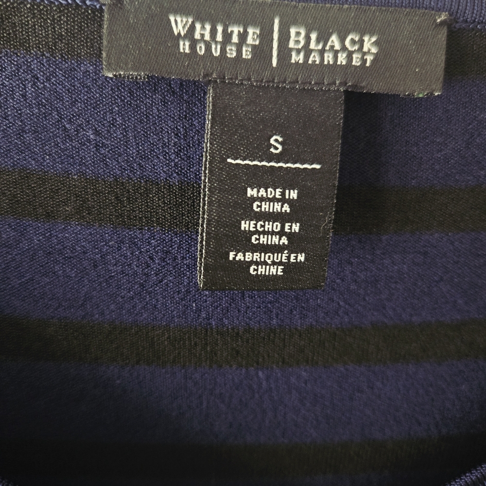 White House Black Market Blue Black Striped Surplice Faux Wrap Top S - Picture 4 of 6